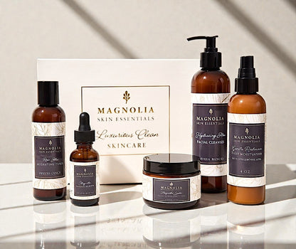 Radiance-Restoring Bundle: cleanser, toner, daily moisturizer, facial serum and jojoba face scrub with gift box